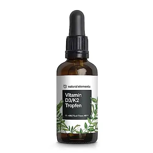 Vitamin D3 + K2 Tropfen 50ml Hochdosiertes Powerduo für Knochen & Immunsystem 99,7% All-Trans, Laborgeprüft Made in Germany